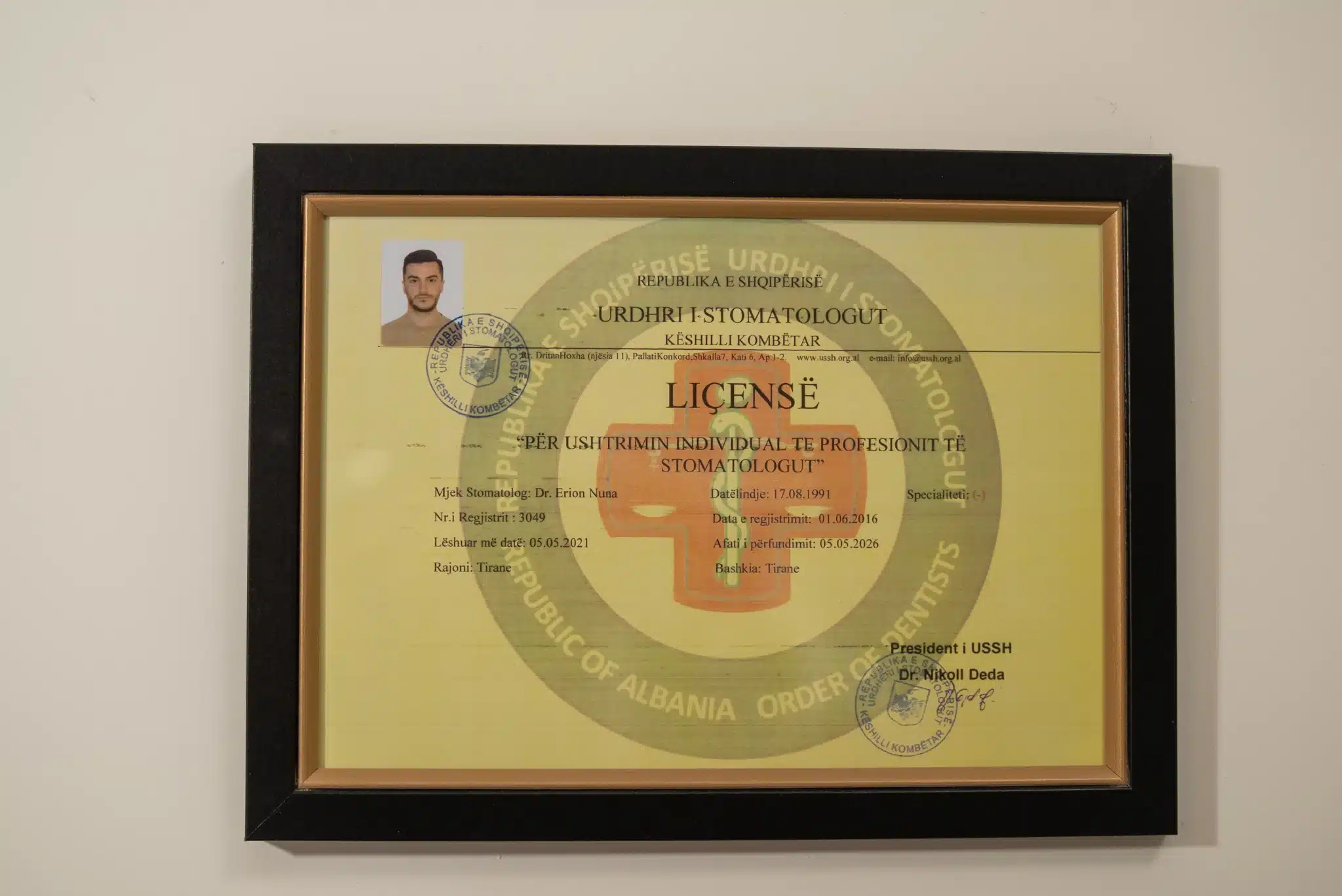 Licenza Iscrizione all’Ordine degli Stomatologi d’Albania